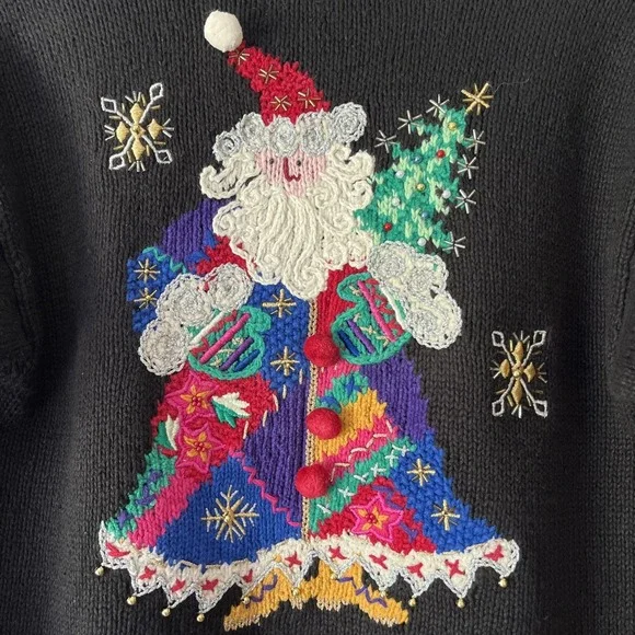 Vintage Belle Pointe Ugly Christmas Sweater Beaded Embroidered Colorful Sz Small - Picture 14 of 16
